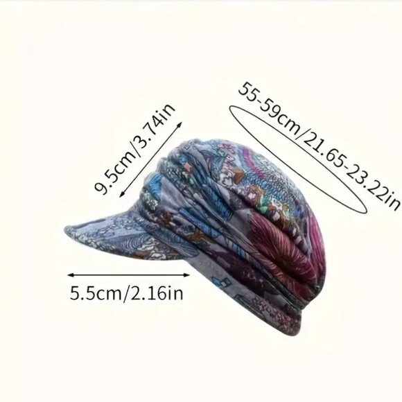 NWOT Vintage Floral Newsboy Hat - Lightweight Ruched Peaked Cap - Grey - Picture 2 of 2